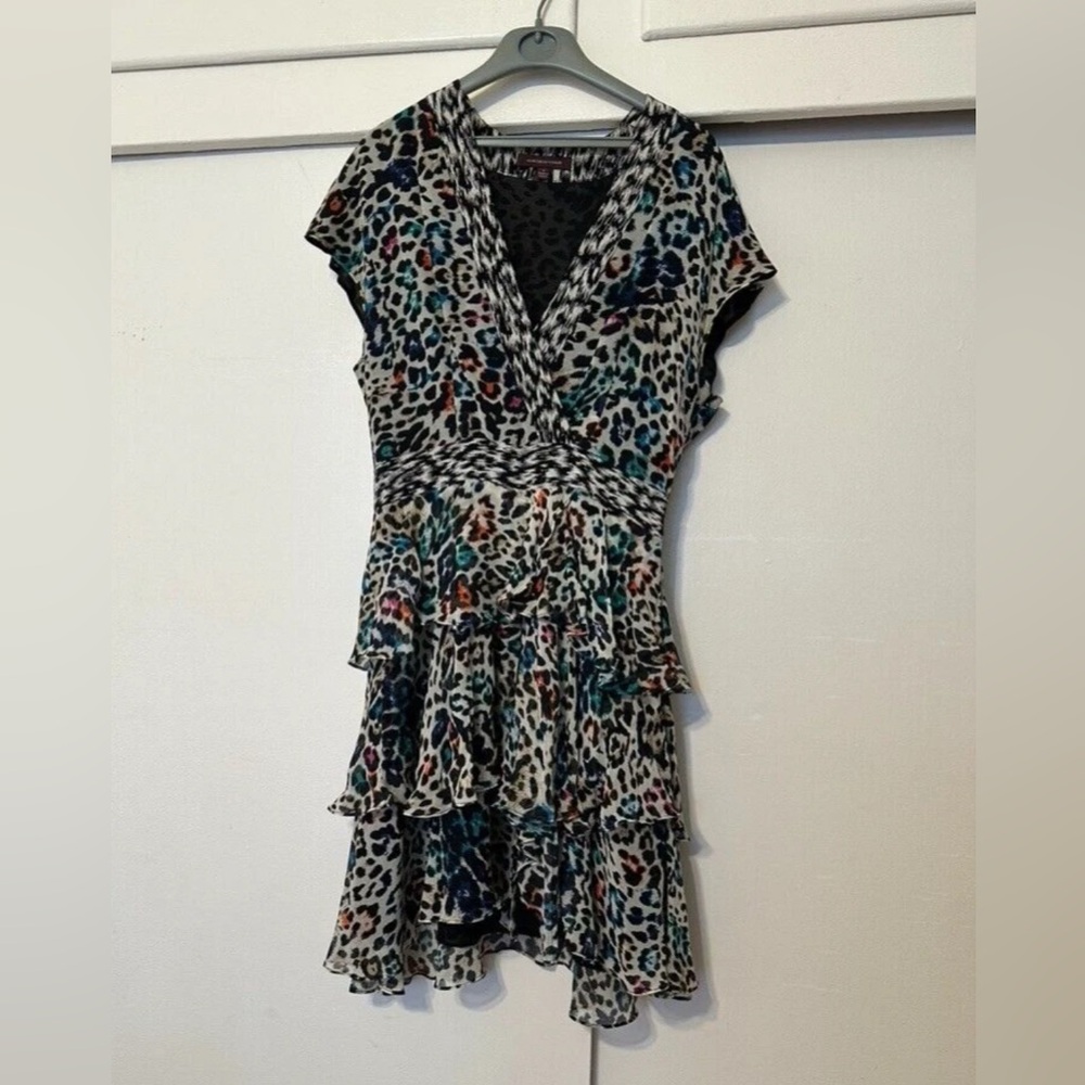 Marchesa Voyage Size 8  Multicolored Blurry Leopard Print Dress Designer
